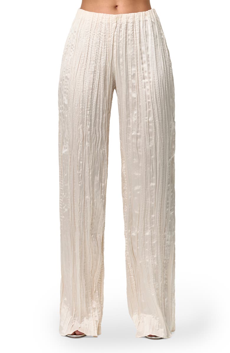 Naked Wardrobe Plissé Straight Leg Satin Pants, Main, color, Crema