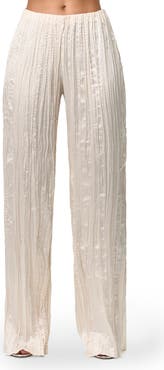 Naked Wardrobe Plissé Straight Leg Satin Pants