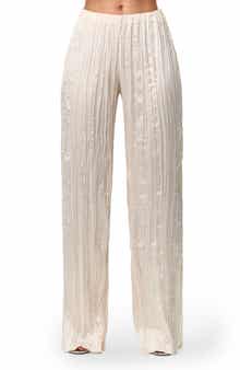 Plissé Straight Leg Satin Pants