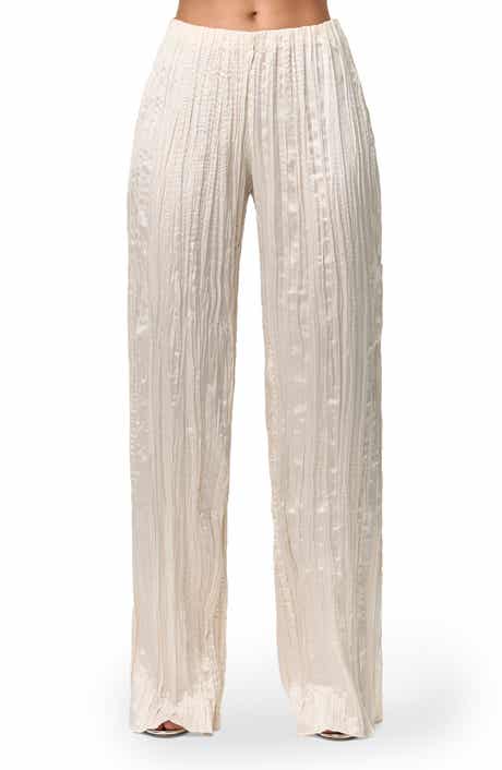 Plissé Straight Leg Satin Pants