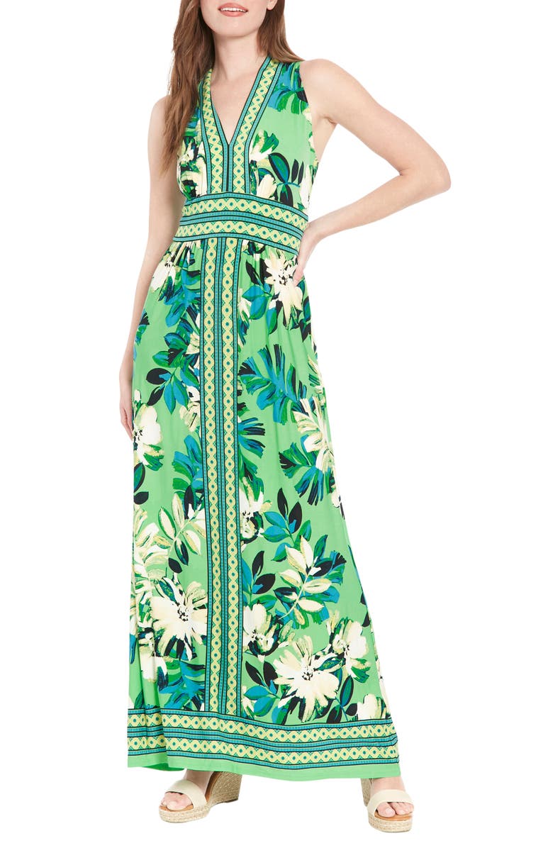 London Times Floral V-Neck Sleeveless Maxi Dress, Main, color, 