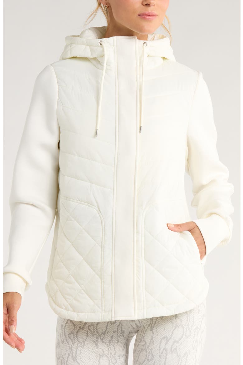 Hybrid Quilted Knit Hooded Jacket, Alternate, color, IVORY EGRET