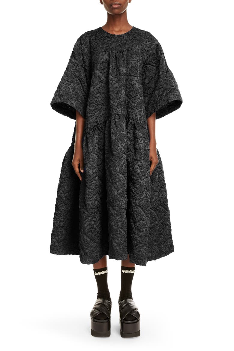 Cloqué Midi Dress, Main, color, BLACK