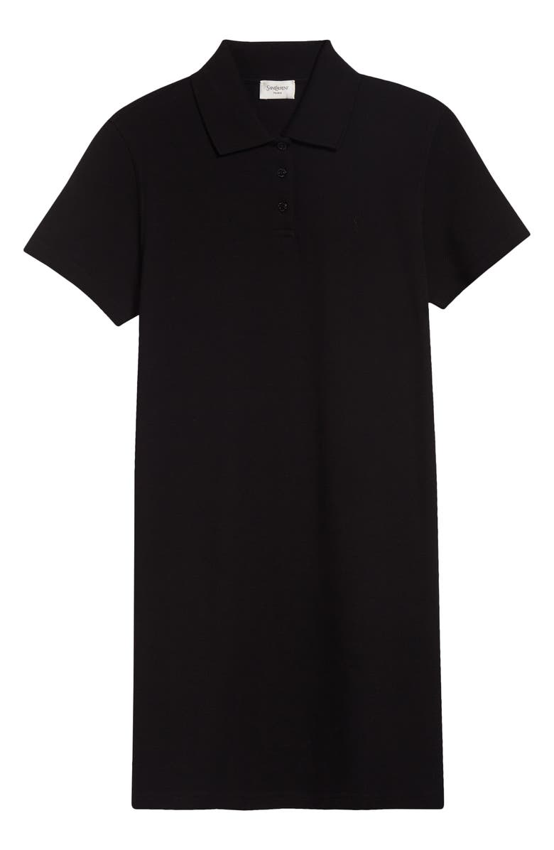 Saint Laurent Cassandre Embroidered Cotton Piqué Minidress, Main, color, Noir