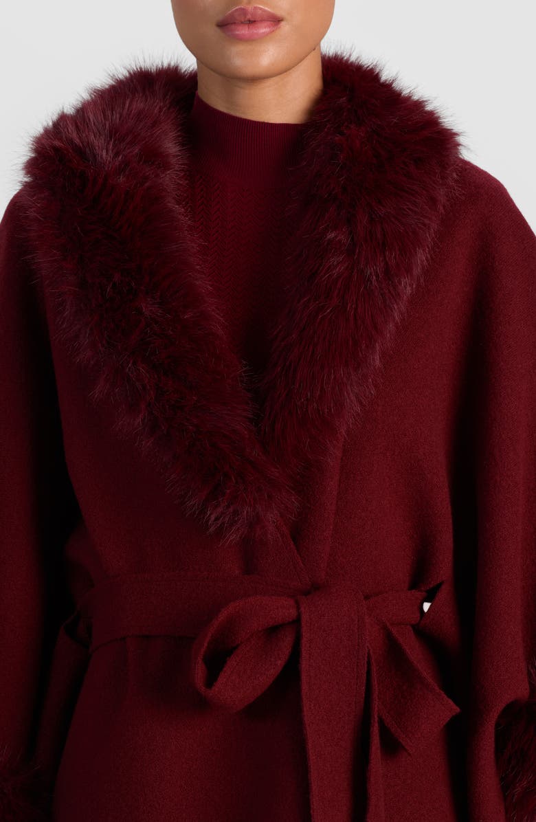 Alice + Olivia Joanne Wool Coat with Faux Fur Trim, Alternate, color, Oxblood