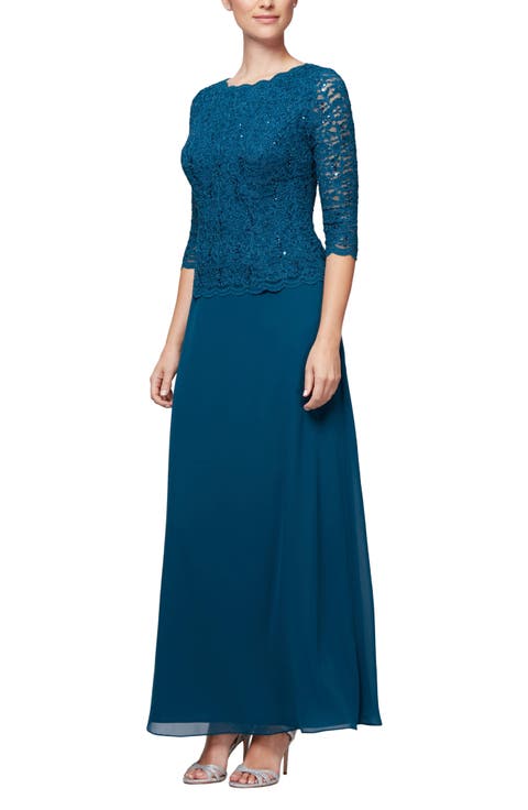 Sequin Lace & Chiffon Gown (Regular & Petite)