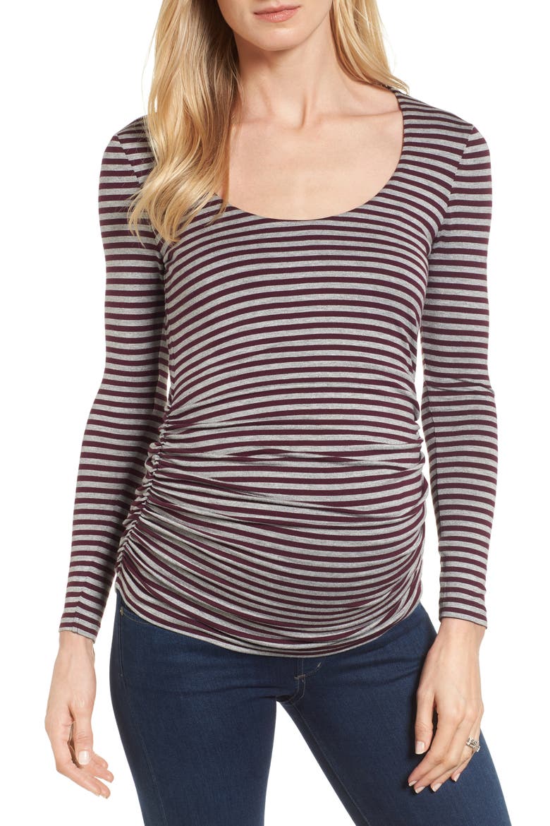 Arlington Stripe Maternity Tee, Main, color, HEATHER GREY