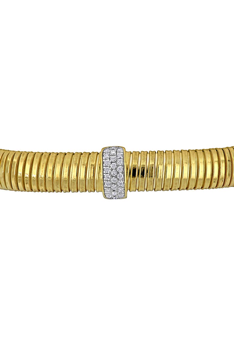 Cubic Zirconia Omega Design Open Bangle, Alternate, color, Yellow-Plated