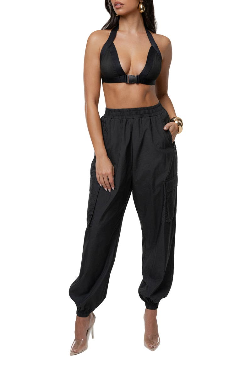 Belted Motion Halter Top, Alternate, color, Black