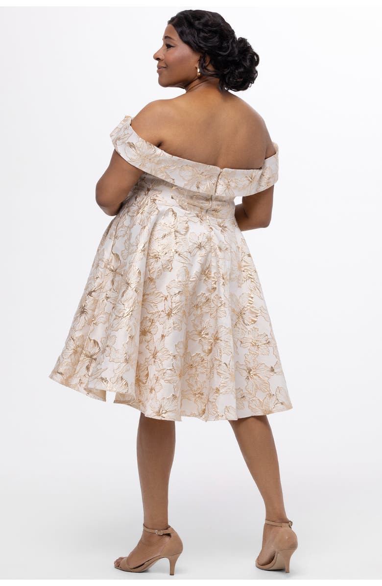 Celebrations by Sydney's Closet Off-The-Shoulder Brocaade Plus Size Party Dress, Alternate, color, Gold Floral