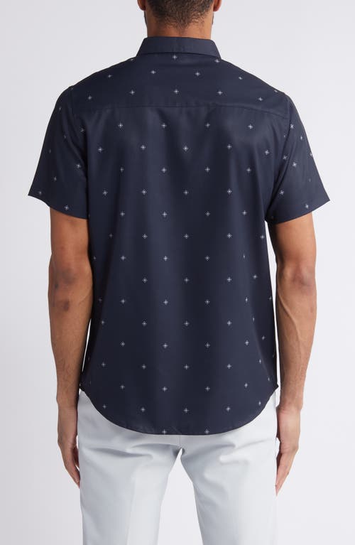 Travismathew Olive Branch Geo Print Short Sleeve Button-up Shirt In Total Eclipse