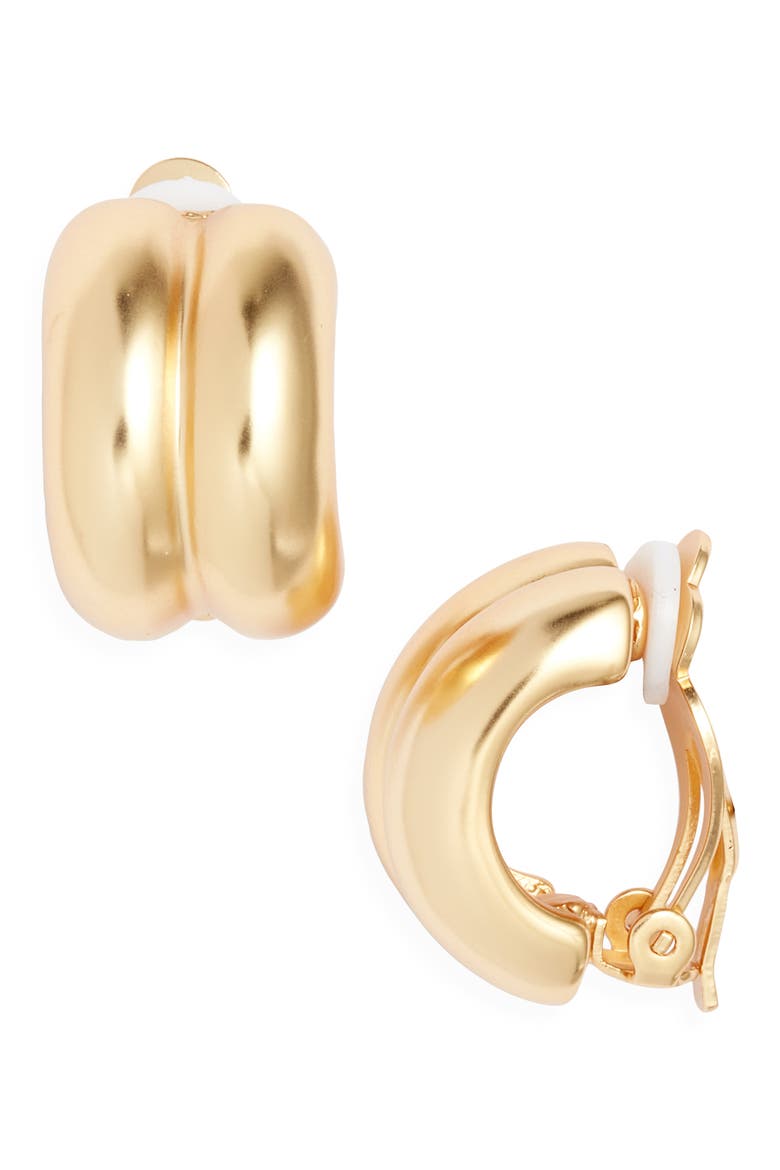 Double Curve Clip-On Earrings, Main, color, GOLD