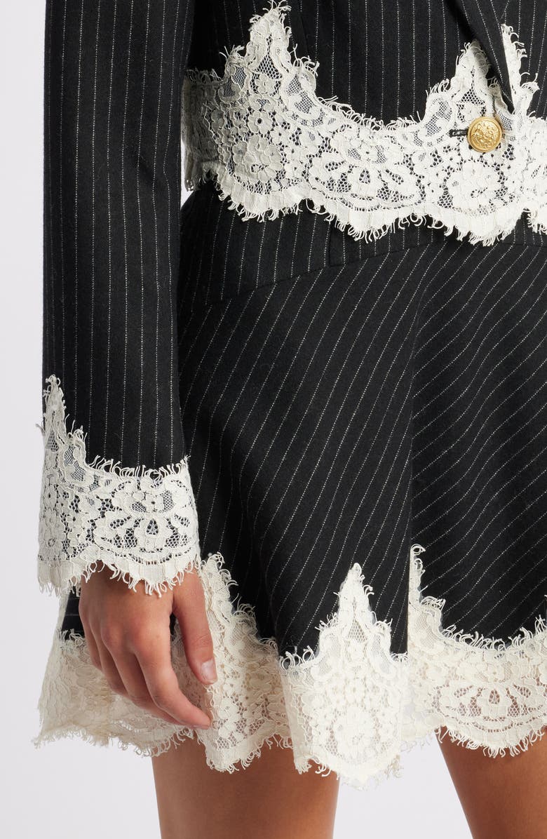 LoveShackFancy Icarus Pinstripe Lace Trim Crop Jacket, Alternate, color,