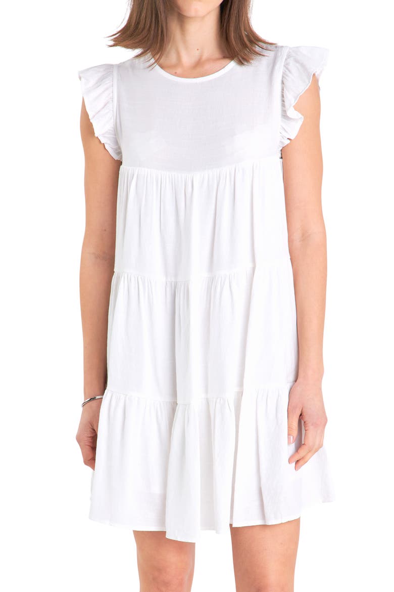 Tiered Ruffle Cotton Blend Dress, Alternate, color, WHITE