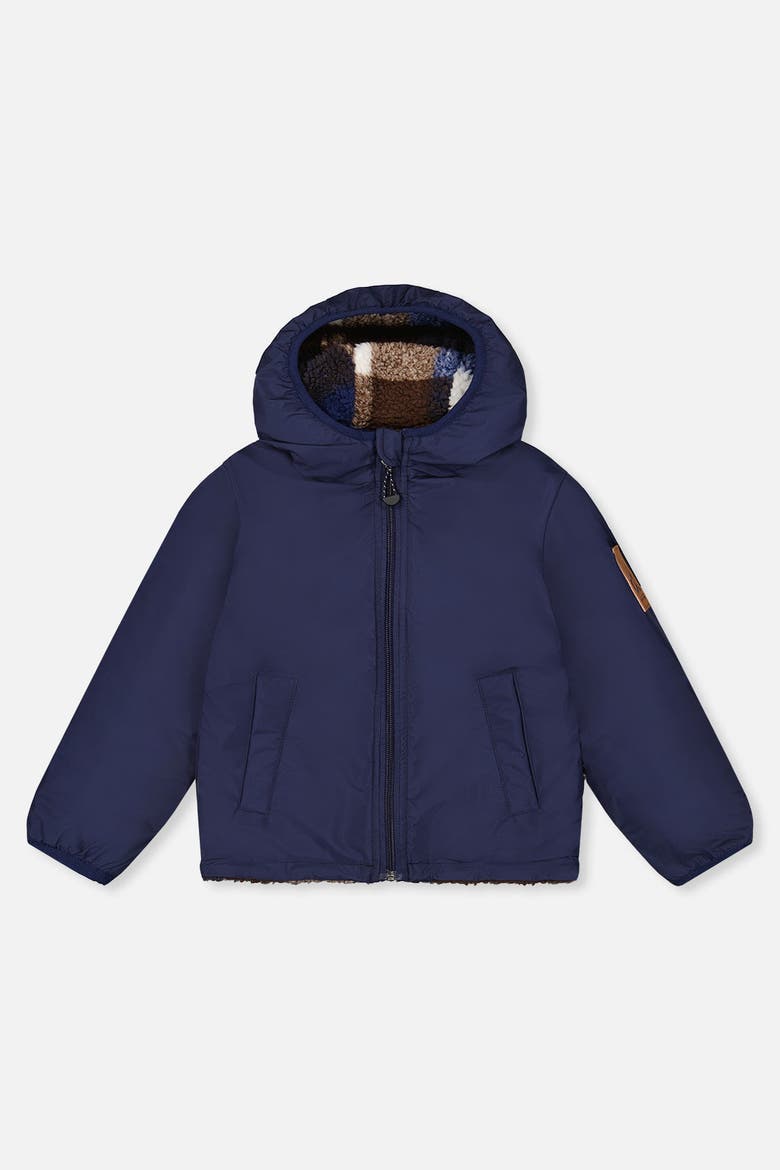 Reversible Fleece Hooded Mid-Season Jacket, Alternate, color, Dark Blue and Brown