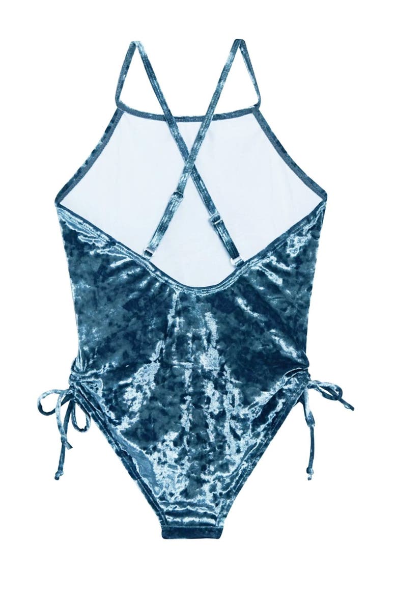 Velour Gathered One Piece Swimsuit, Alternate, color, Slate