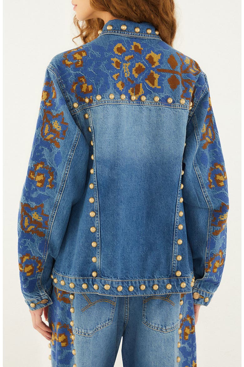 Embroidered Studded Denim Jacket, Alternate, color, DENIM