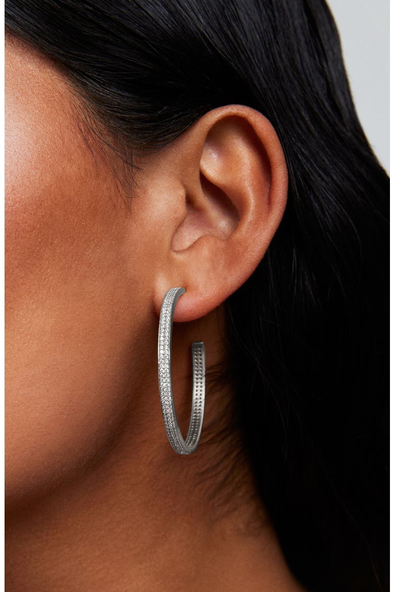 Petite Pavé Midi Hoop Earrings, Alternate, color, WHITE CZ