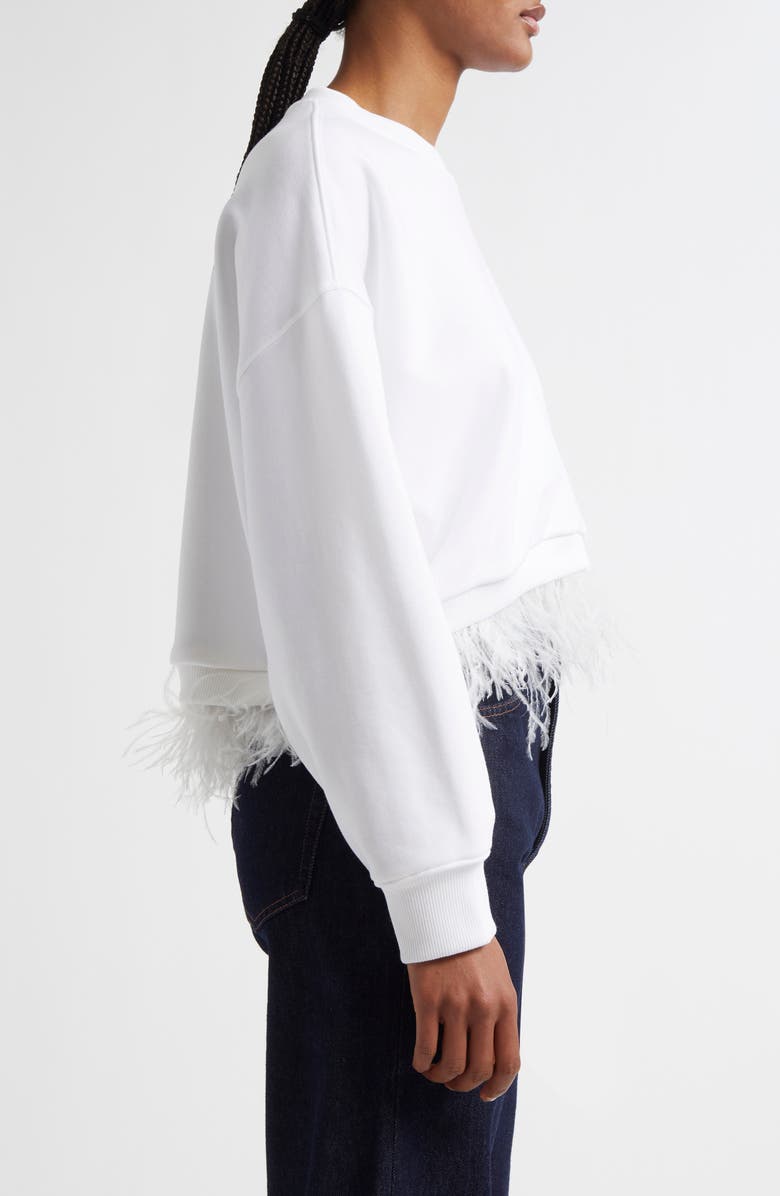 Cinq à Sept Albertine Feather Trim Cotton Blend Sweatshirt, Alternate, color, White
