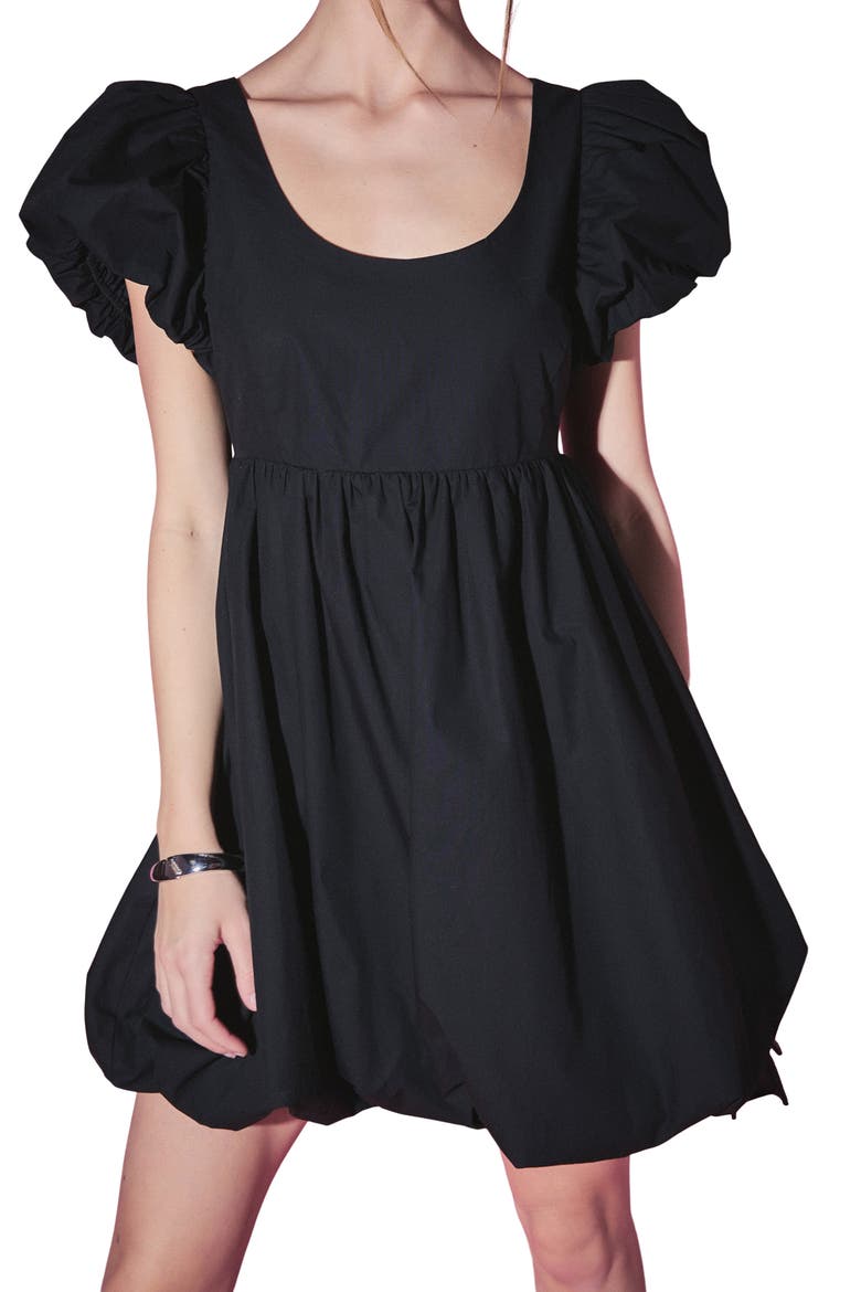 Bubble Hem Puff Sleeve Minidress, Alternate, color, BLACK