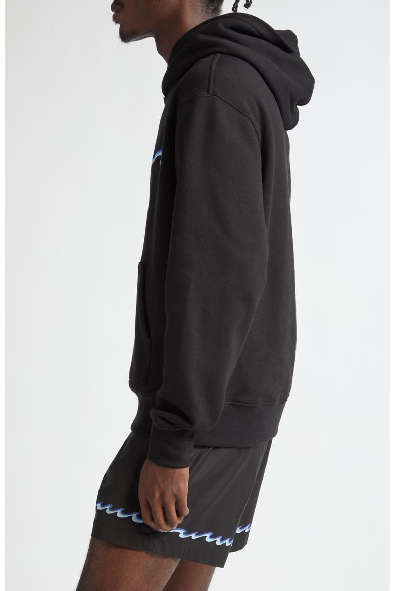 Wave Logo Cotton Graphic Hoodie, Alternate, color, BLACK