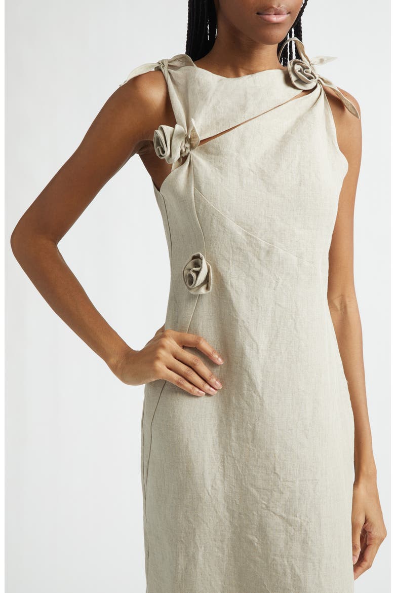 Rosette Cutout Asymmetric Linen Gown, Alternate, color, BEIGE BEI