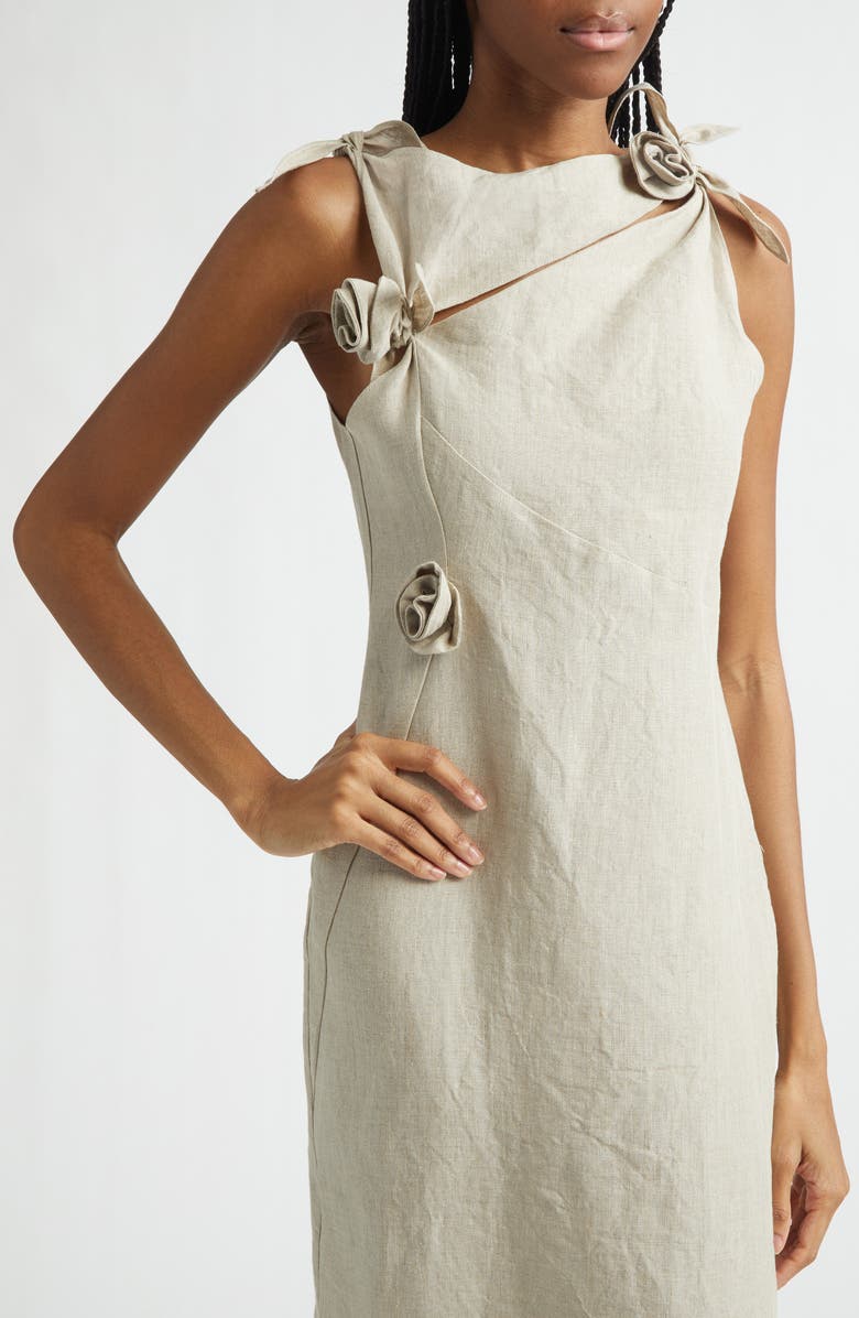 Coperni Rosette Cutout Asymmetric Linen Gown, Alternate, color, Beige Bei