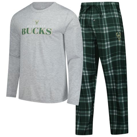 Men's Concepts Sport Hunter Green Milwaukee Bucks Regulate Long Sleeve T-Shirt & Plaid Pant Set