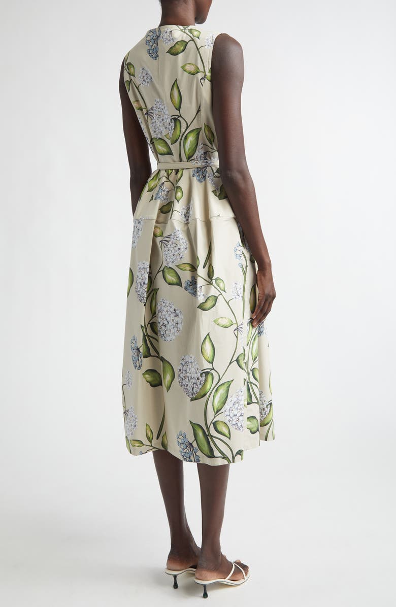 Oscar de la Renta Porcelain Flowers Belted Stretch Cotton Poplin Shirtdress, Alternate, color, Denim/ Oatmeal