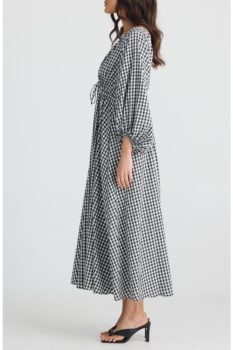 Sunshine Plaid Long Sleeve Maxi Dress, Alternate, color, BLACK