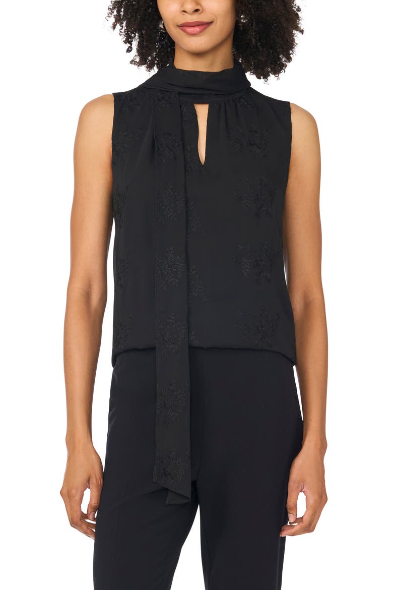 Embroidered Scarf Neck Halter Tank, Main, color, RICH BLACK