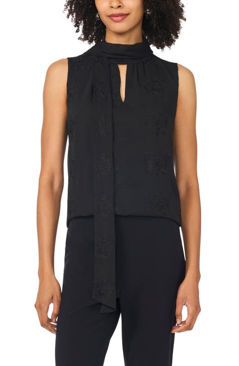 Embroidered Scarf Neck Halter Tank