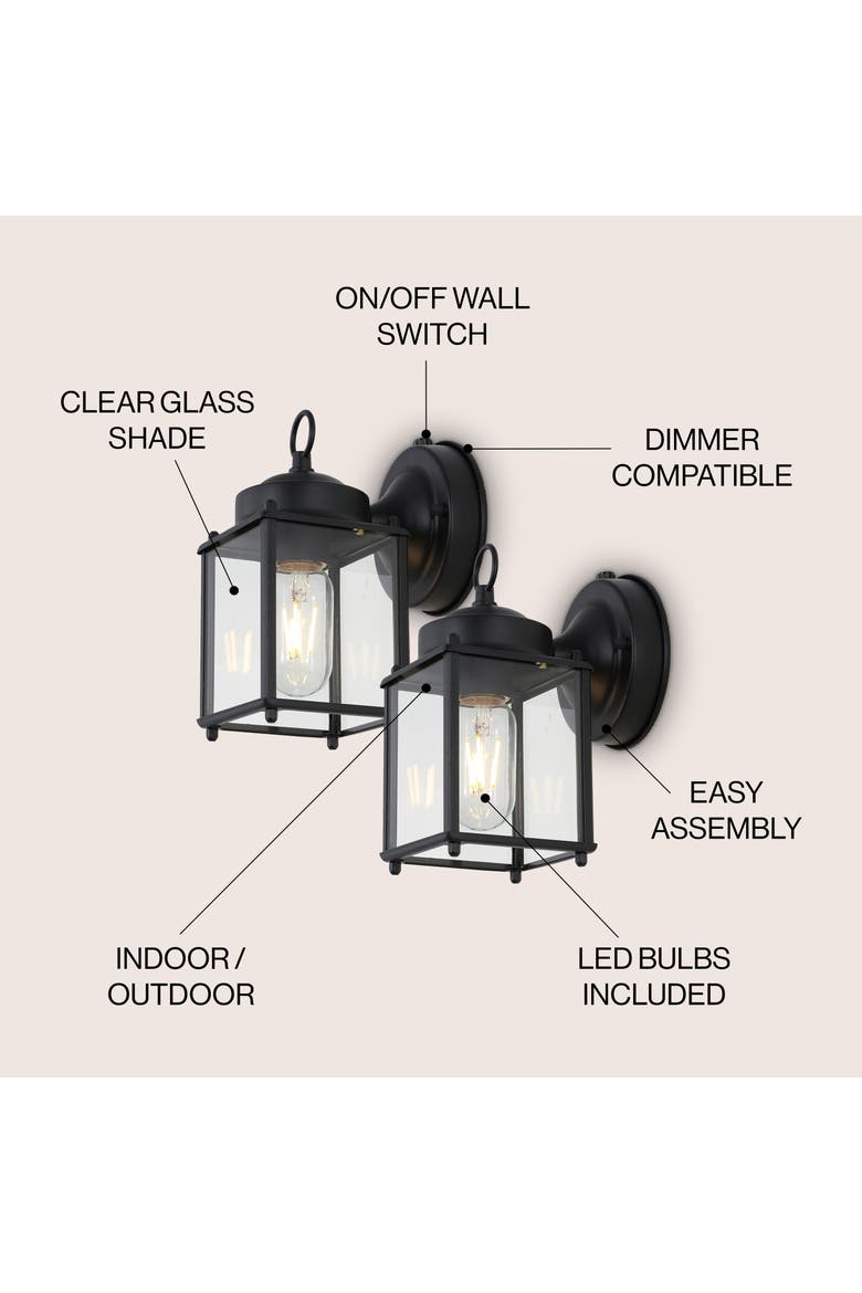 Boston 1-Light Farmhouse Industrial Iron/Glass Outdoor LED Sconce, Alternate, color, Black/Clear