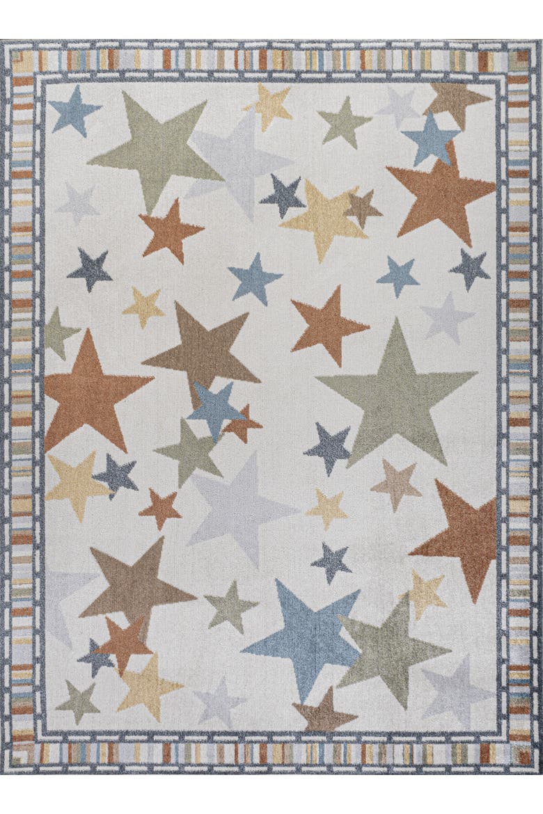 Star Gazer Geometric Machine-Washable Area Rug, Main, color, Ivory/Blue/Orange