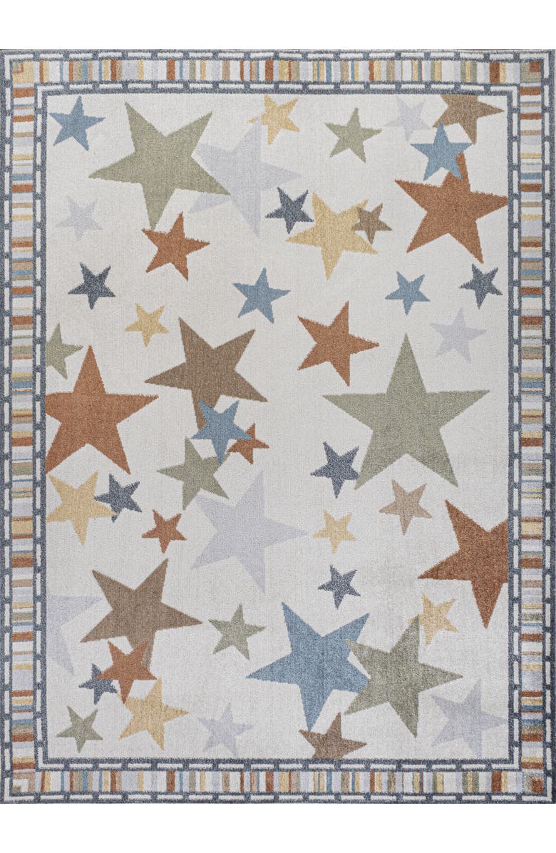 JONATHAN Y Star Gazer Geometric Machine-Washable Area Rug, Main, color, Ivory/Blue/Orange