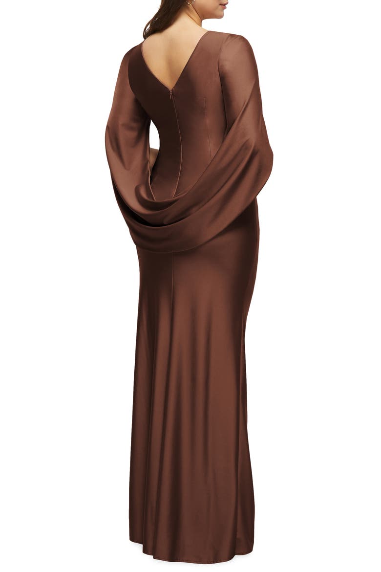 Cape Sleeve Satin Gown, Alternate, color, COGNAC