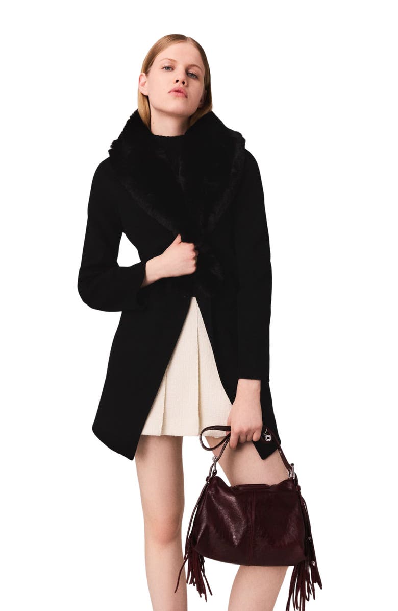 maje Double-faced mid-length coat, Alternate, color, Black