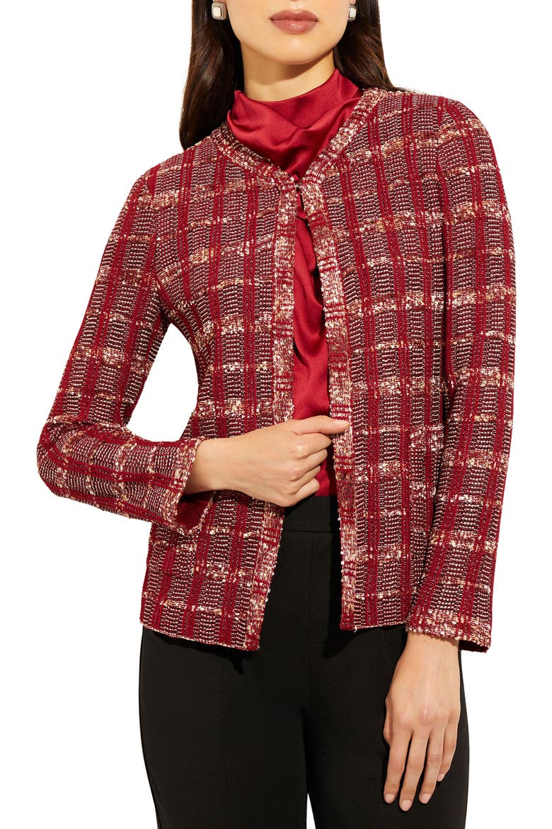 Eyelash Tweed Knit Jacket, Main, color, SCARLET RED / MAHOGANY/ MULTI