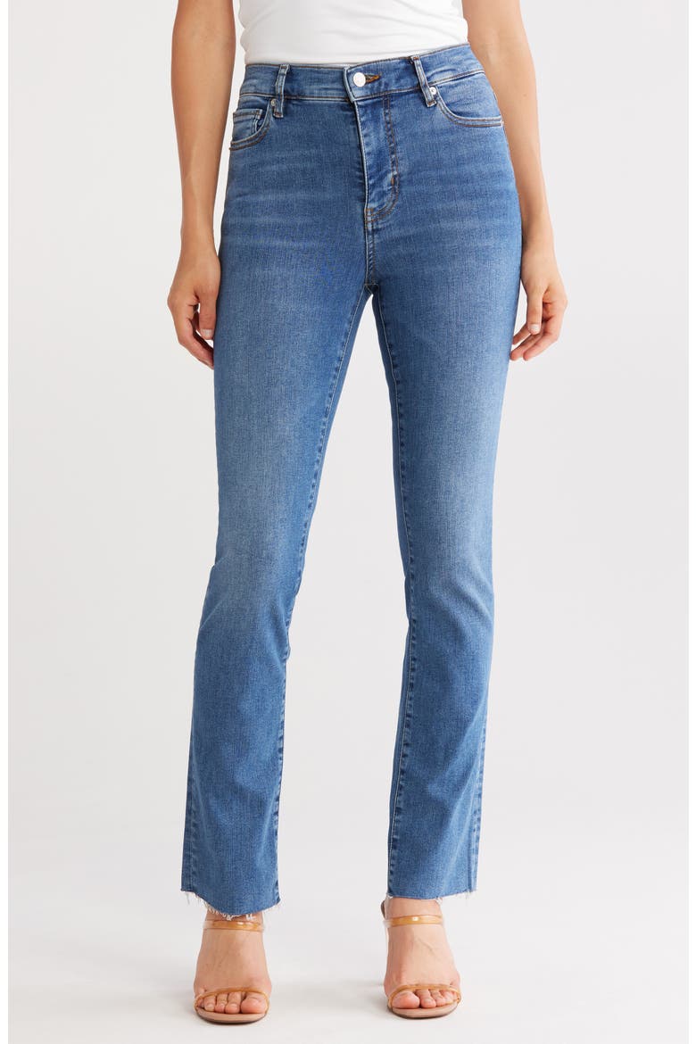 Le High Waist Straight Leg Fray Hem Jeans, Main, color, MERMAID