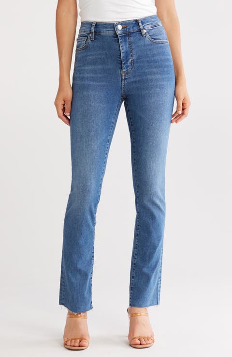 Le High Waist Straight Leg Fray Hem Jeans (Mermaid)
