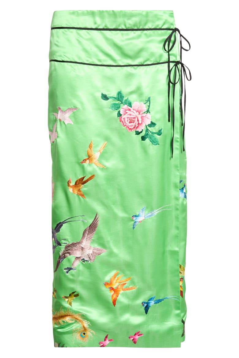 Demi-Couture Reconstituted Embroidered Silk Wrap Skirt, Alternate, color, GREEN
