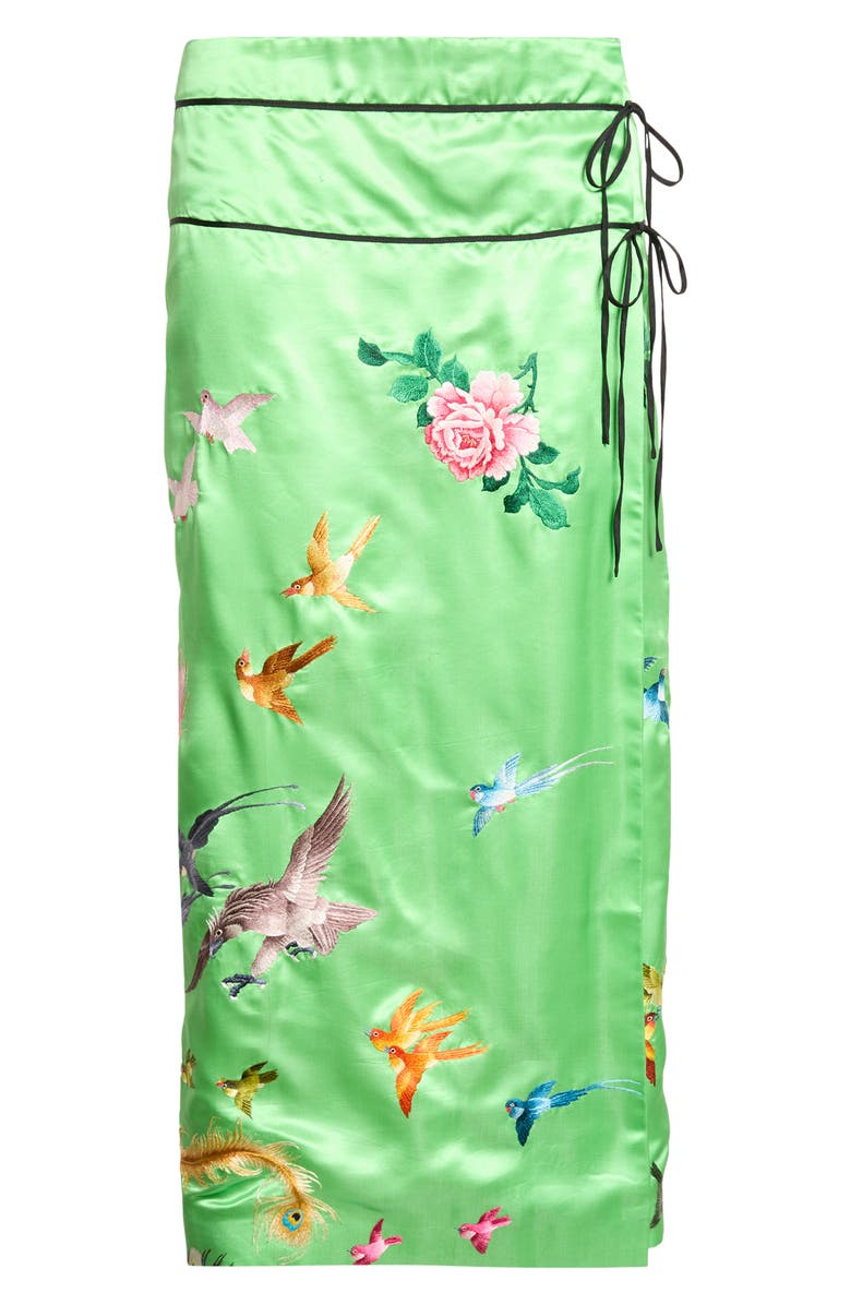 CONNER IVES Demi-Couture Reconstituted Embroidered Silk Wrap Skirt, Main, color, Green