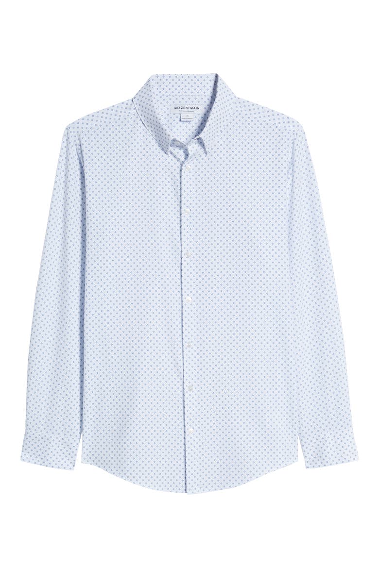 Leeward Trim Fit Button-Up Performance Shirt, Alternate, color, NAVY DIAMOND PRINT