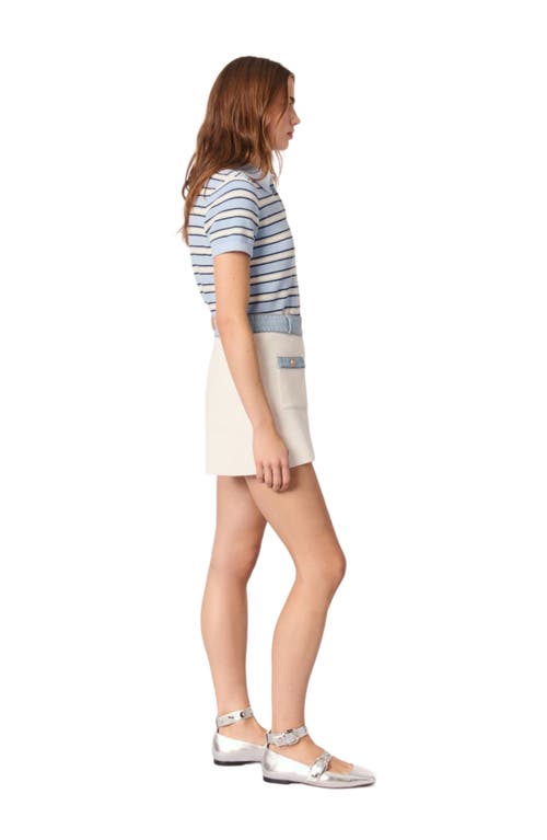 Maje Knitted Shorts With Denim Trim In Ecru