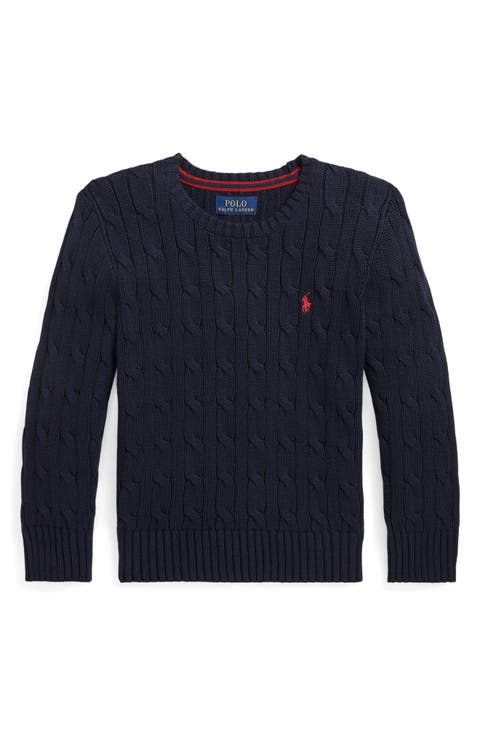 Kids' Cotton Cable Knit Crewneck Sweater