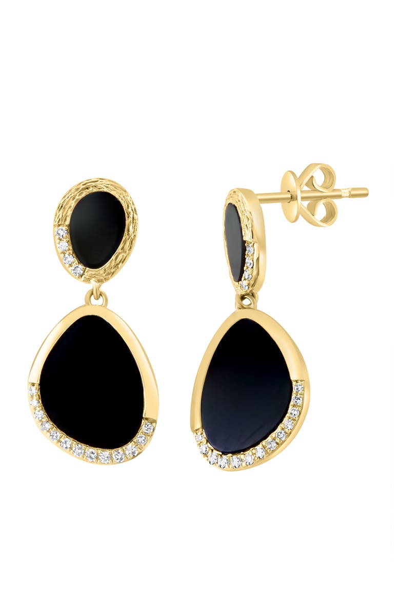 14K Yellow Gold Black Onyx Cabochon Drop Earrings, Alternate, color, 14K Gold
