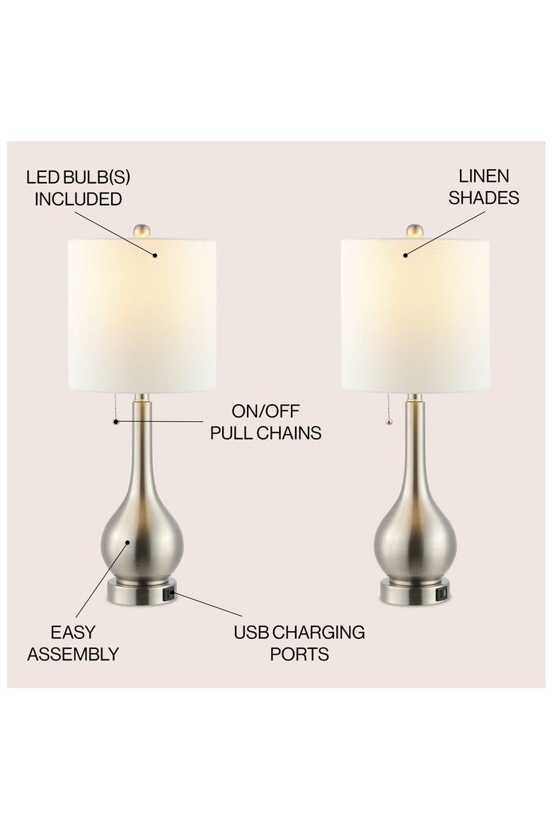Tyler 24" Modern Classic Gourd Iron LED Table Lamp with Pull-Chain with Dual USB Charging Port, Alternate, color, Nickel