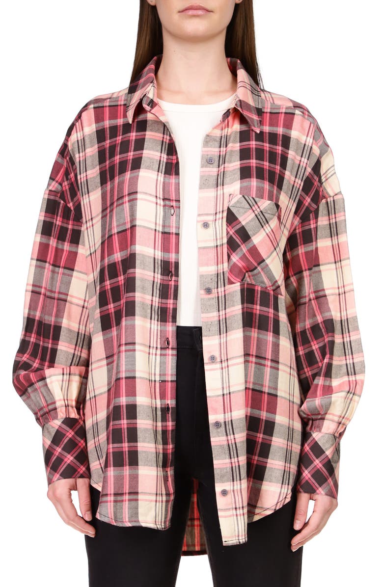 Sanctuary Plaid Drop Shoulder Button-Down Shirt, Main, color,
