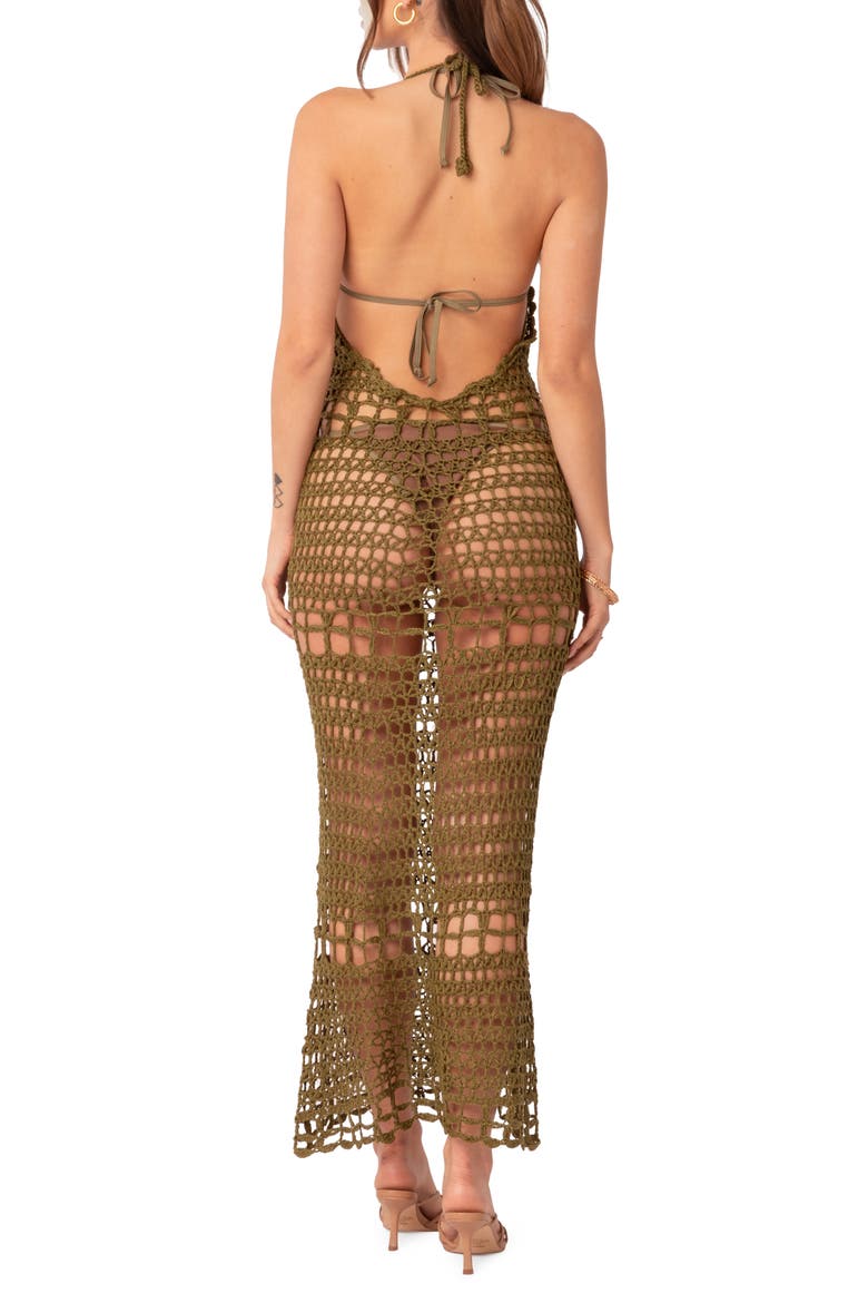Tahoe Open Back Crochet Cover-Up Maxi Dress, Alternate, color, OLIVE