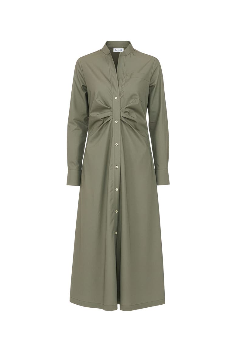 GENNY Long Sleeve Shirt Dress Pink, Main, color, Olive
